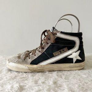 Golden Goose Slide Sneakers Black Lace Up High Top Distressed Shoes Size EU 39